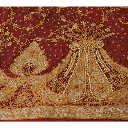 Sanskriti Vintage Unstitched Pure Silk Long Skirt Lehenga Heavy Wedding Pearl