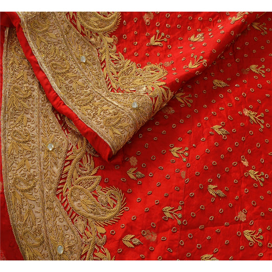 Sanskriti Vintage Red Unstitched Pure Silk Long Skirt Lehenga Heavy Wedding