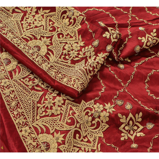 Sanskriti Vintage Dark Red Unstitched Long Skirt Lehenga Heavy Wedding