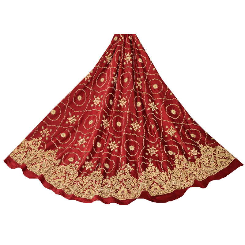 Sanskriti New Dark Red Skirt Unstitched Pure Satin Silk Hand Embroidered Zardozi Skirt