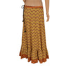 Sanskriti Vintage Long Skirt Pure Cotton Printed Cream Brown Patch Polka Small