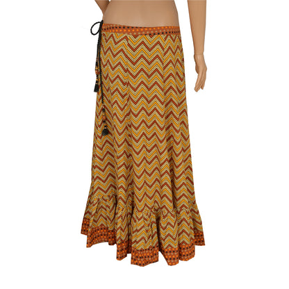 Sanskriti Vintage Long Skirt Pure Cotton Printed Cream Brown Patch Polka Small
