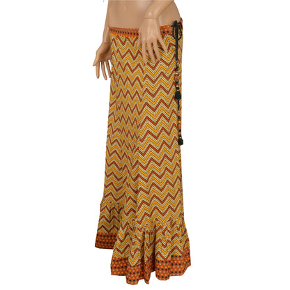 Sanskriti Vintage Long Skirt Pure Cotton Printed Cream Brown Patch Polka Small