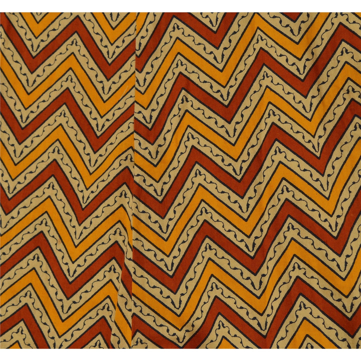 Sanskriti Vintage Long Skirt Pure Cotton Printed Cream Brown Patch Polka Small