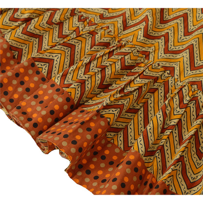 Sanskriti Vintage Long Skirt Pure Cotton Printed Cream Brown Patch Polka Small