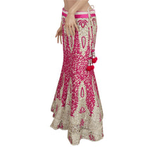Load image into Gallery viewer, Sanskriti Vintage Pink/Cream Long Skirt Net Mesh Hand Beaded Ethnic Stitched
