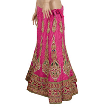 Load image into Gallery viewer, Sanskriti Vintage Pink Net Mesh Long Skirt Hand Beaded Ethnic Lehenga Stitched
