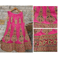 Sanskriti Vintage Pink Net Mesh Long Skirt Hand Beaded Ethnic Lehenga Stitched