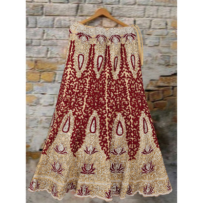 Sanskriti Vintage Golden Long Skirt Net Mesh Hand Beaded Ethnic Stitched Lehenga