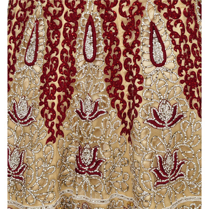 Sanskriti Vintage Golden Long Skirt Net Mesh Hand Beaded Ethnic Stitched Lehenga