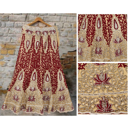 Sanskriti Vintage Golden Long Skirt Net Mesh Hand Beaded Ethnic Stitched Lehenga