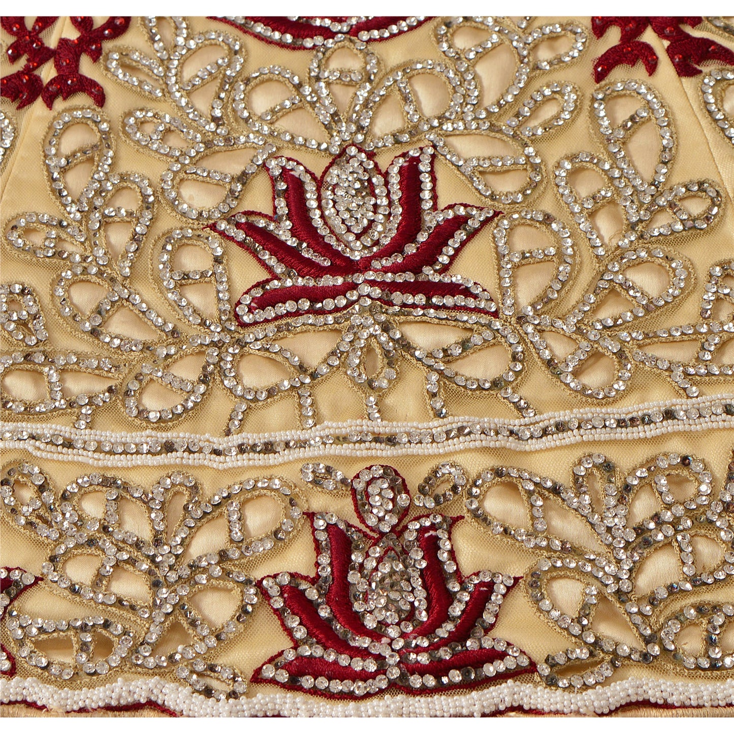 Sanskriti Vintage Golden Long Skirt Net Mesh Hand Beaded Ethnic Stitched Lehenga