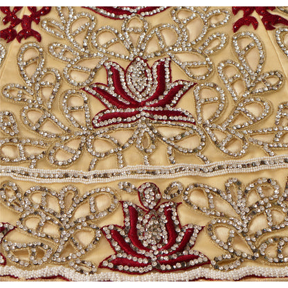 Sanskriti Vintage Golden Long Skirt Net Mesh Hand Beaded Ethnic Stitched Lehenga