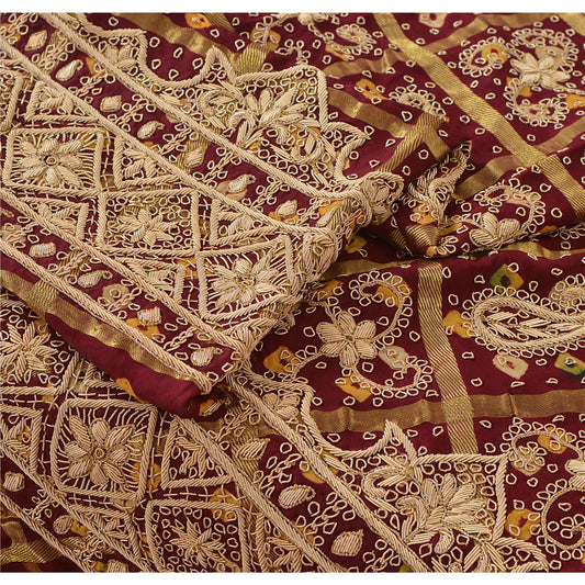 Sanskriti Vintage Long Skirt Pure Silk Hand Embroidered Bandhani Unstitched