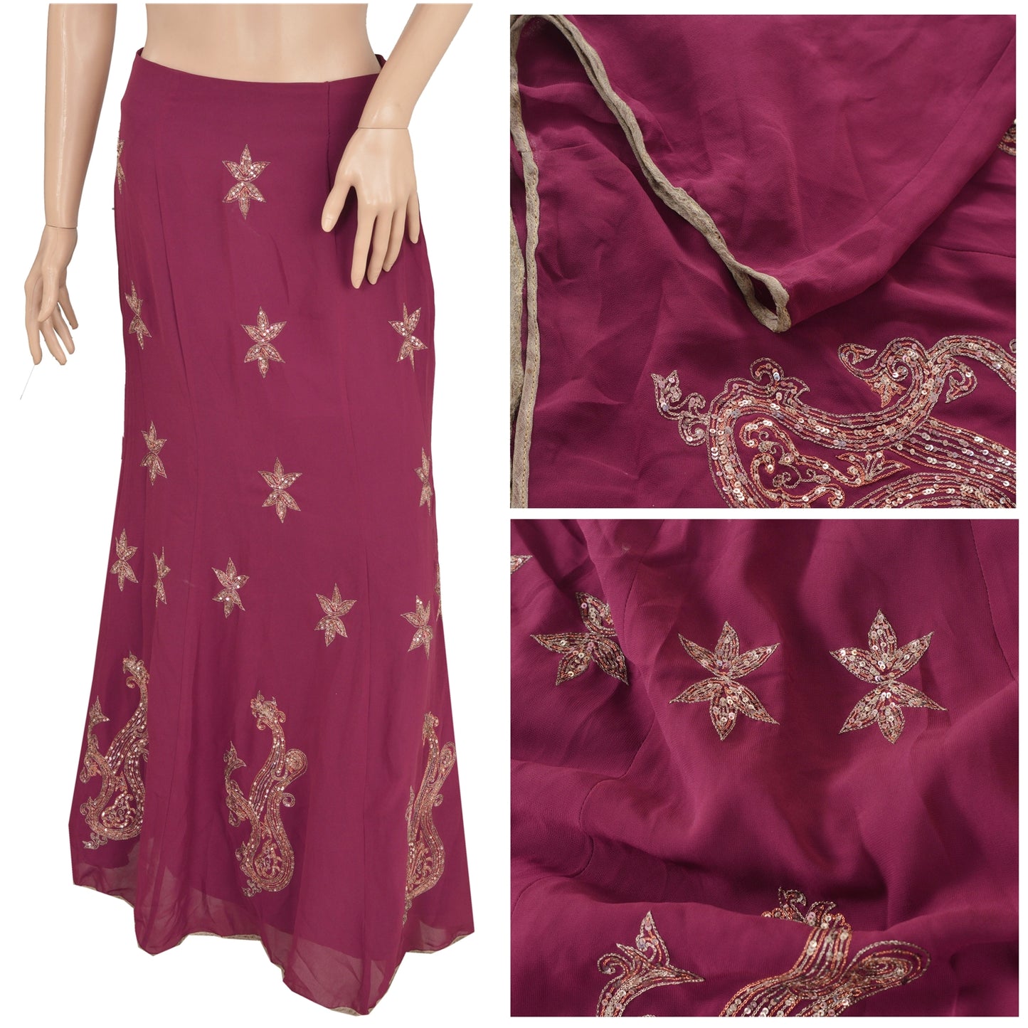 Sanskriti Vintage Purple Long Skirt Georgette Hand Beaded Stitched Lehenga Zari