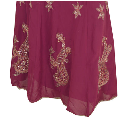 Sanskriti Vintage Purple Long Skirt Georgette Hand Beaded Stitched Lehenga Zari