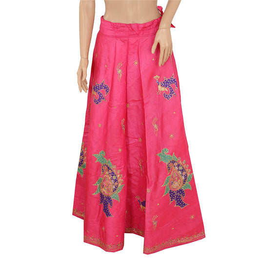 Sanskriti Vintage Pink Long Skirt Pure Silk Hand Beaded Stitched Ethnic Lehenga