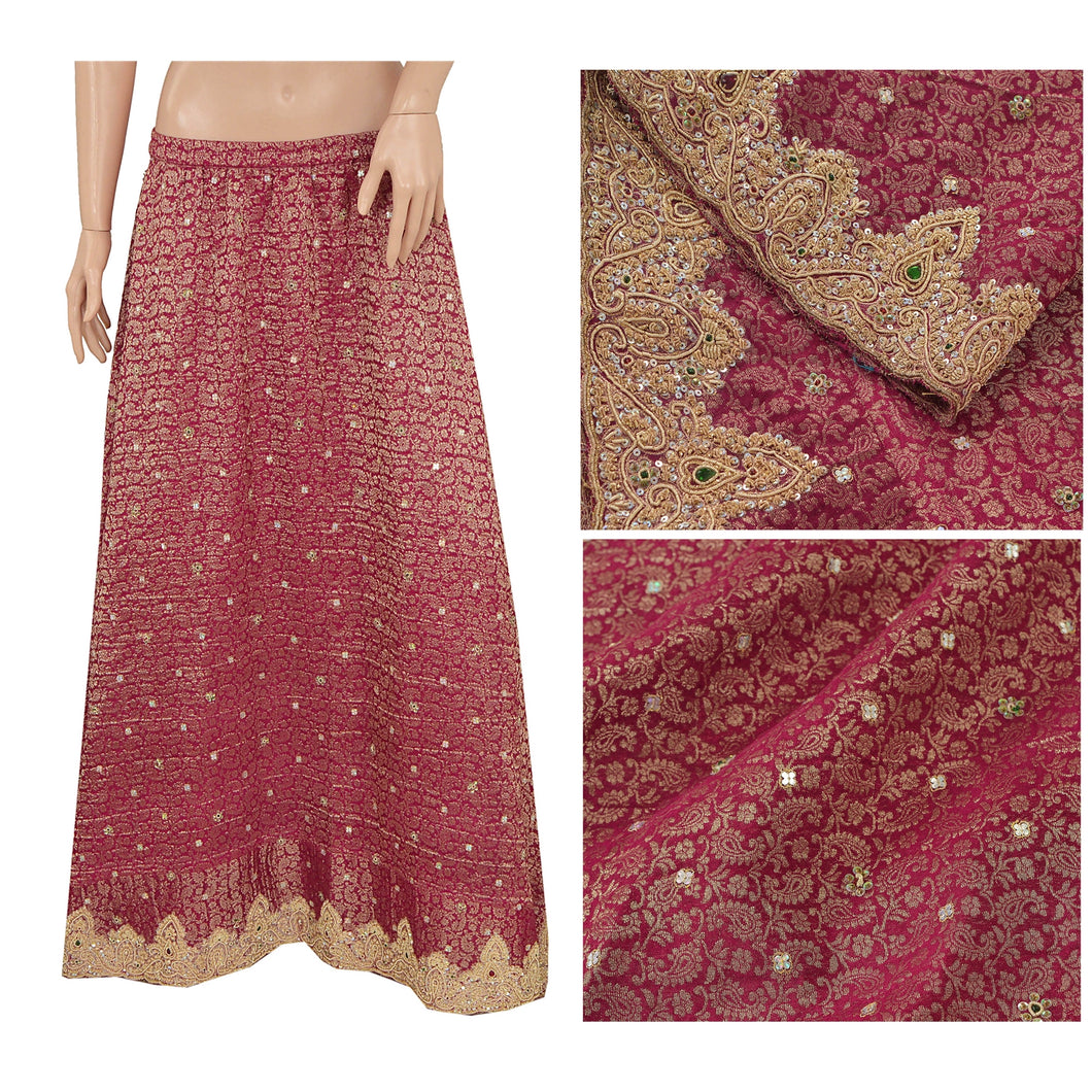 Sanskriti Vintage Red Long Skirt Pure Georgette Silk Hand Beads Stitched Lehenga