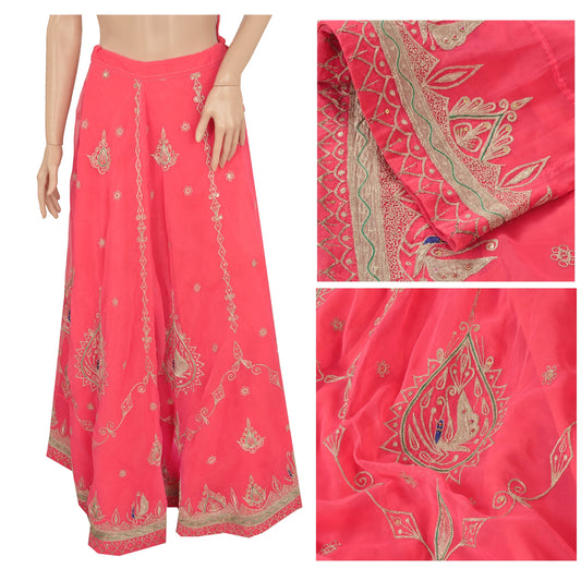 Sanskriti Vintage Pink Lang Nederdel Amerikansk Georgette Håndperlesyet Lehenga