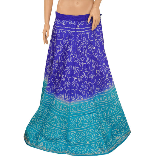 Sanskriti Vintage Blue Long Skirt Pure Silk Hand Bead Banddhani Stitched Lehenga