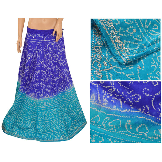 Sanskriti Vintage Blue Long Skirt Pure Silk Hand Bead Banddhani Stitched Lehenga