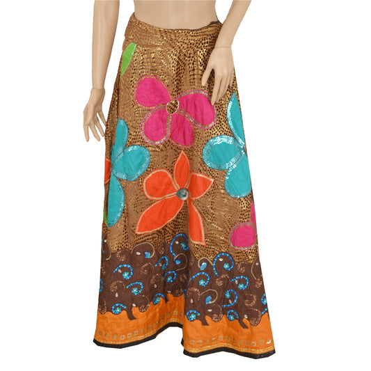Sanskriti Vintage Golden Long Skirt Brasso Patch Hand Beaded Stitched Lehenga