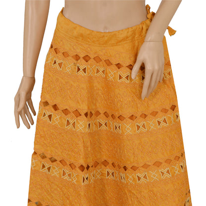 Sanskriti Vintage Mustard Long Skirt Pure Silk Sustainable Fabric Hand Bead Stitched Lehenga