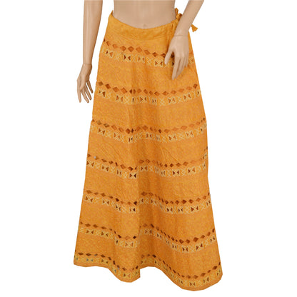 Sanskriti Vintage Mustard Long Skirt Pure Silk Sustainable Fabric Hand Bead Stitched Lehenga