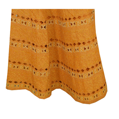 Sanskriti Vintage Mustard Long Skirt Pure Silk Sustainable Fabric Hand Bead Stitched Lehenga