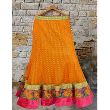 Load image into Gallery viewer, Saffron Long Skirt Net Mesh Fabric Embroidery Stitched Lehenga
