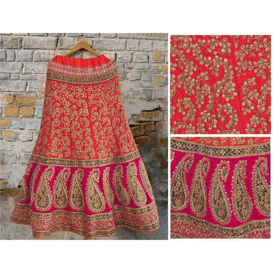 Sanskriti Vintage Long Skirt 100% Pure Chanderi Silk Hand Beads Stitched Lehenga