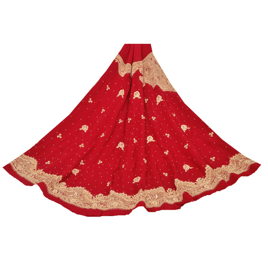 Sanskriti Vintage Long Skirt Pure Satin Silk Hand Embroidered Unstitched Lehenga