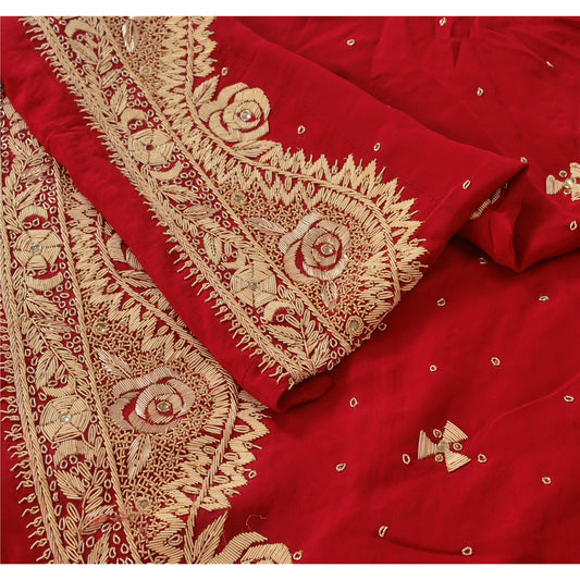 Sanskriti Vintage Long Skirt Pure Satin Silk Hand Embroidered Unstitched Lehenga