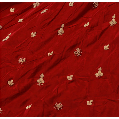 Sanskriti Vintage Red Long Skirt Pure Satin Silk Hand Embroidered Unstitched Lehenga