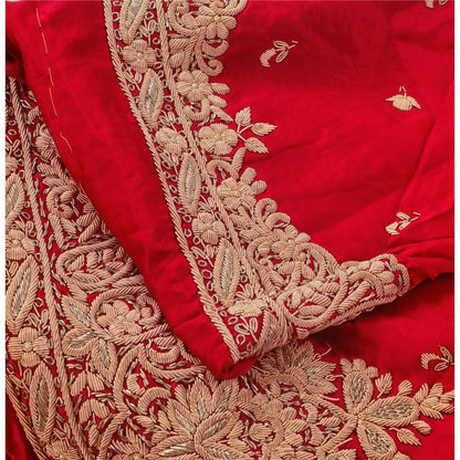 Sanskriti Vintage Long Skirt Pure Satin Silk Hand Embroidered Unstitched Lehenga