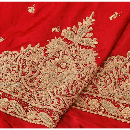 Sanskriti Vintage Long Skirt Pure Satin Silk Hand Embroidered Unstitched Lehenga