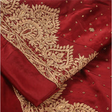 Load image into Gallery viewer, Sanskriti Vintage Dark Red Long Skirt Pure Satin Silk Hand Embroidered Unstitched Lehenga

