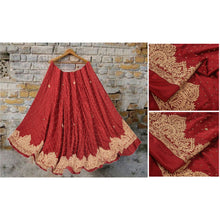 Load image into Gallery viewer, Sanskriti Vintage Dark Red Long Skirt Pure Satin Silk Hand Embroidered Unstitched Lehenga
