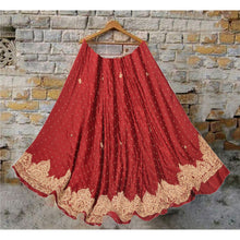 Load image into Gallery viewer, Sanskriti Vintage Dark Red Long Skirt Pure Satin Silk Hand Embroidered Unstitched Lehenga
