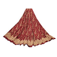 Load image into Gallery viewer, Sanskriti Vintage Dark Red Long Skirt Pure Satin Silk Hand Embroidered Unstitched Lehenga

