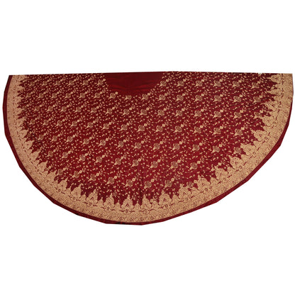 Sanskriti Vintage Dark Red Long Skirt Pure Satin Silk Hand Embroidered Unstitched Lehenga