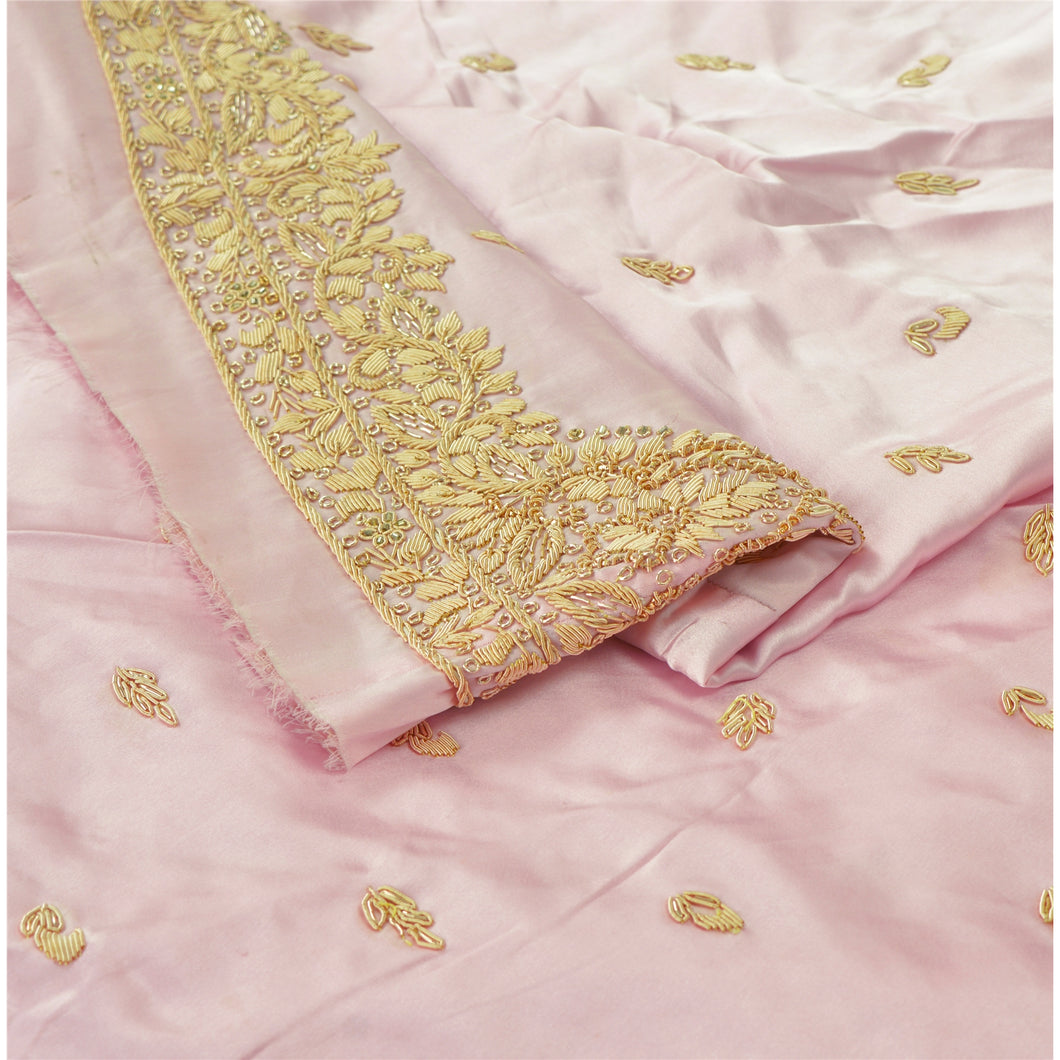 Sanskriti Vinatage Sanskriti Vintage Pink Long Skirt 100% Pure Silk Hand Beaded Unstitched Lehenga