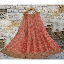 Load image into Gallery viewer, Sanskriti Vintage Red Long Skirt Net Mesh Hand Beaded Sequins Unstitched Lehenga
