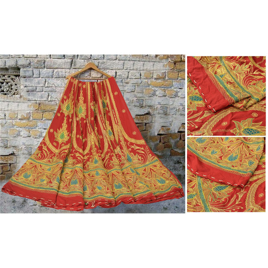 Sanskriti Vintage Red Long Skirt Georgette Hand Beaded Zari Unstitched Lehenga