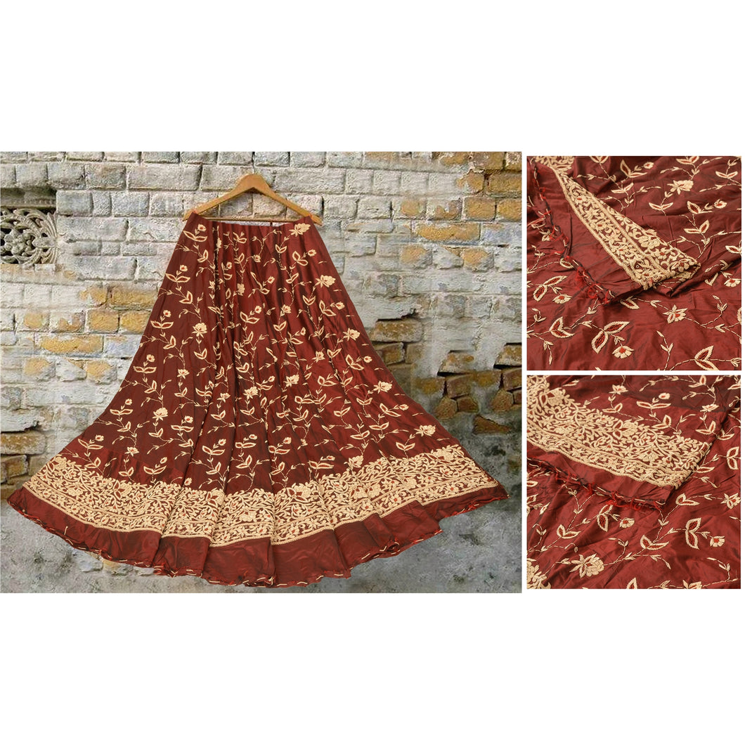 Sanskriti Vintage Long Skirt Pure Satin Silk Handmade Zardozi Unstitched Lehenga