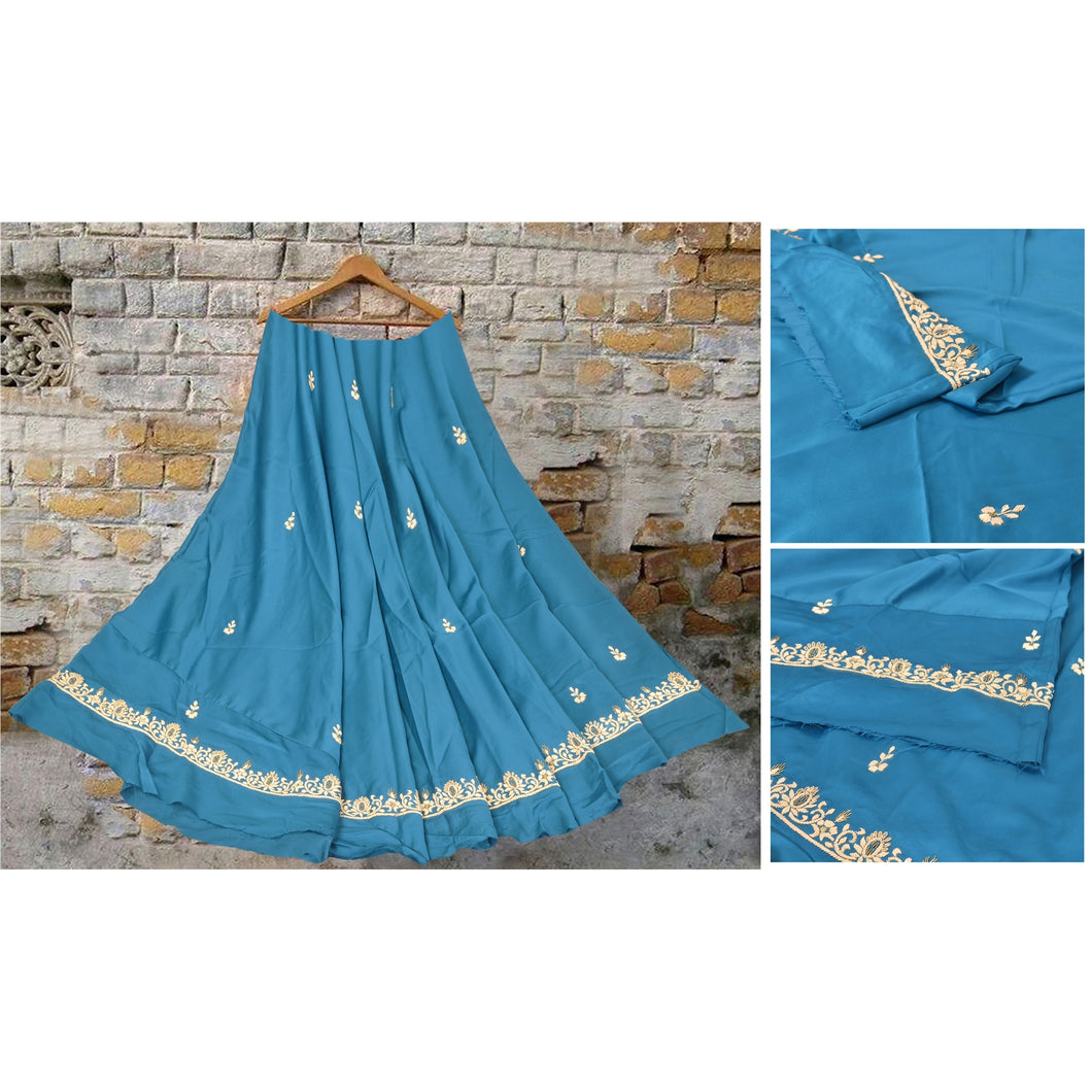 Sanskriti Vintage Long Skirt Pure Silk Handmade Blue Unstitched Zardozi Lehenga
