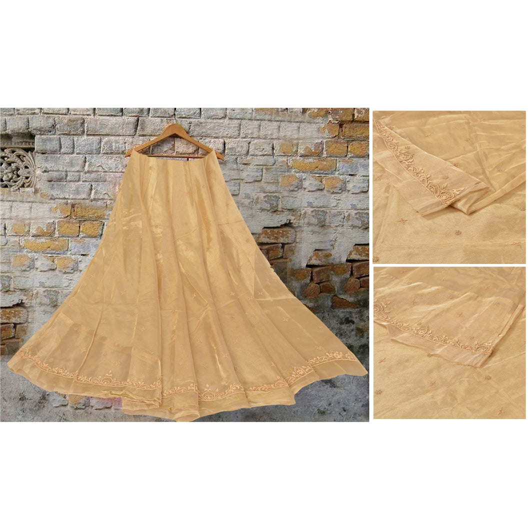 Sanskriti Vinatage Sanskriti Vintage Long Skirt Tissue Handmade Golden Unstitched Zardozi Lehenga