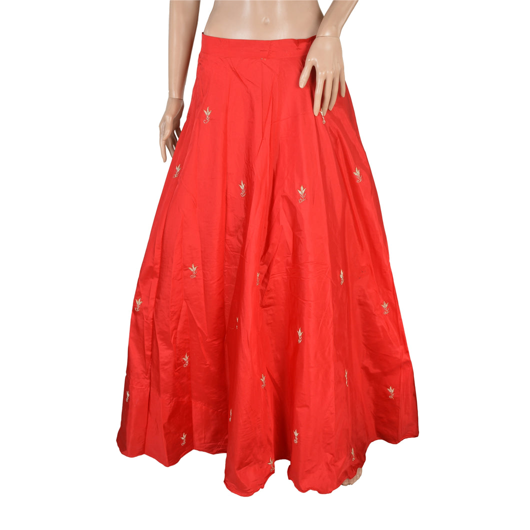 Sanskriti Vintage Long Wedding Skirt Pure Silk Red Handmade Stitched Lehenga