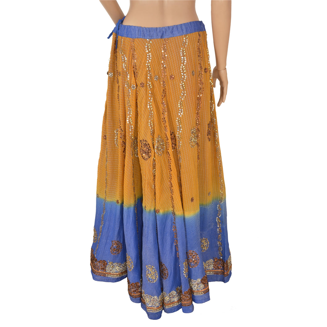 Sanskriti Vinatage Sanskriti Vintage Long Party Skirt Pure Silk Blue Hand Beaded Stitched Lehenga