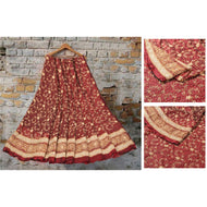 Sanskriti Vinatage Sanskriti Vintage Long Skirt 100% Pure Silk Dark Red Handmade Unstitched Lehenga